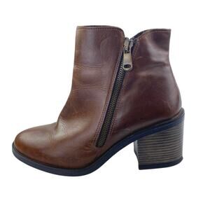 Aldo Etelilla Women's Brown Leather Zip Up Block Heels Chelsea Ankle Boots 7.5